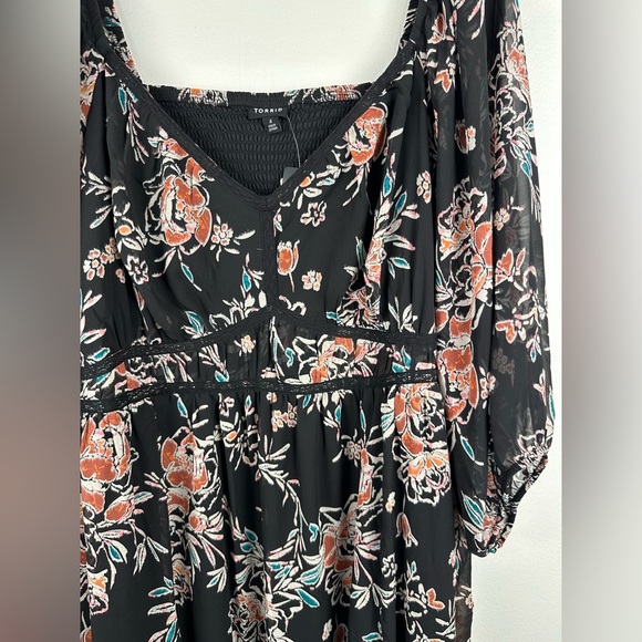Torrid Floral Chiffon V Neck Tiered Dark Boho Prairie Maxi Dress Women’s Sz 4X - Picture 5 of 10